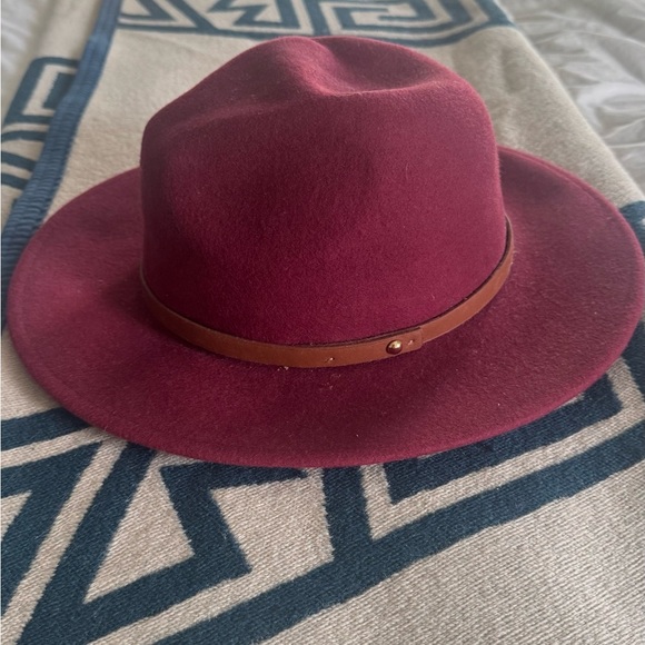 Free People Burgundy Hat with Tan Band - Picture 2 of 6